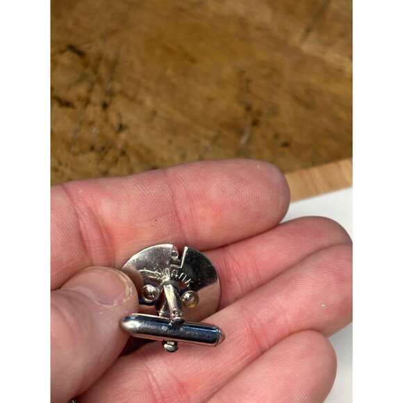 Swank Silver-Tone Round Cufflinks With Gray Stone Center For Men - Picture 3 of 8